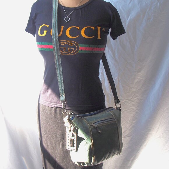 Tignanello Teal Croc Print Leather Convertible Crossbody/Shoulder Bag W/Hangtag - Picture 4 of 16
